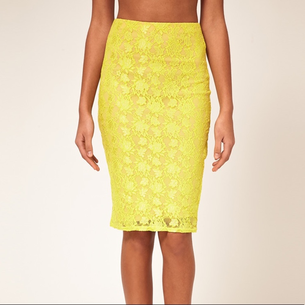 Yellow Lace Pencil Skirt